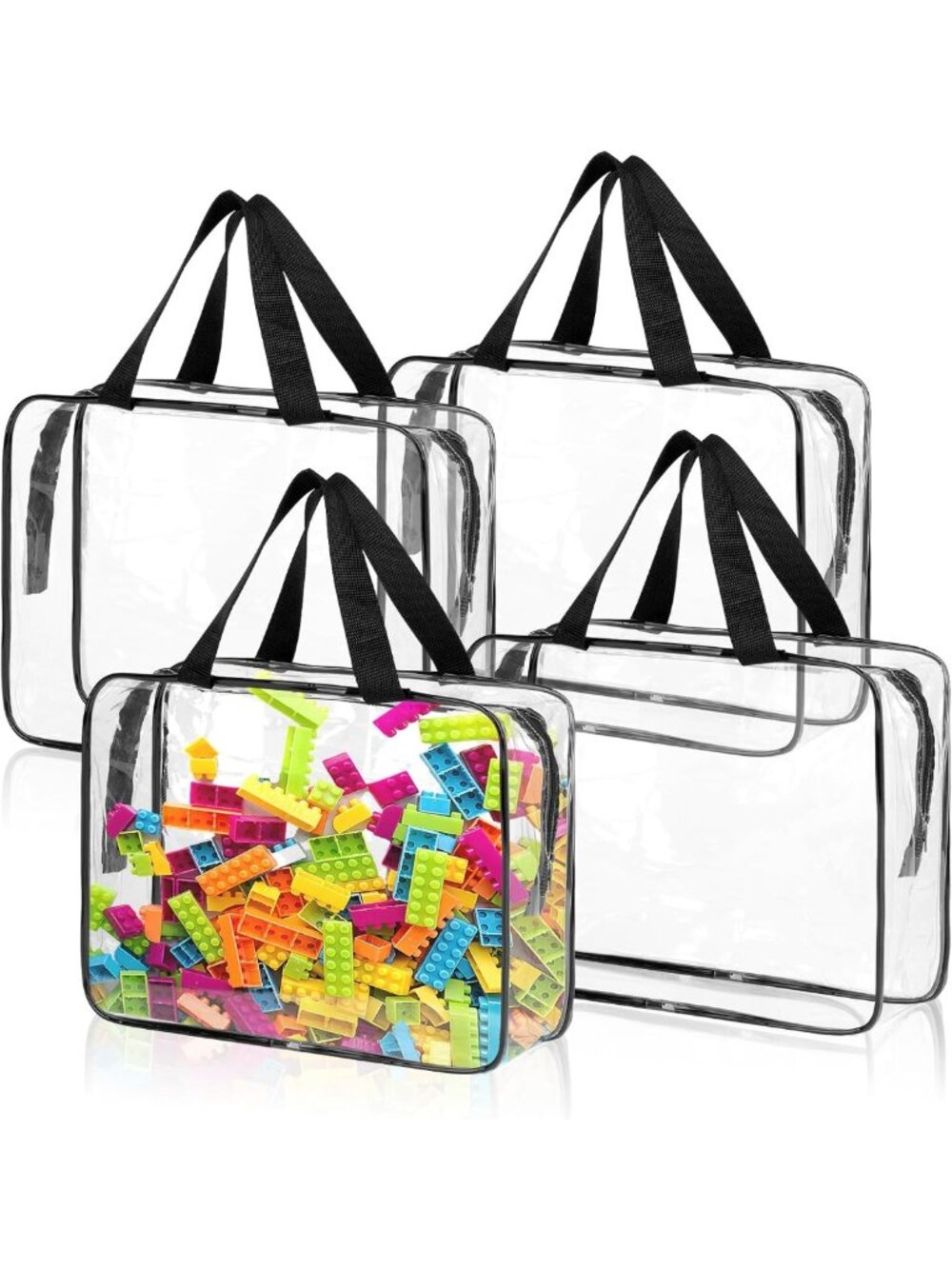 Clear PVC Toy Storage Organizer Bags - 4 Pack, Zipper Closure, Kids Room
